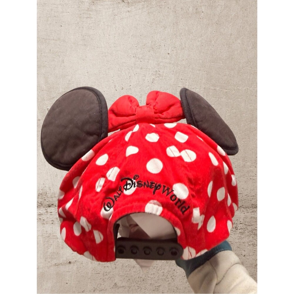 Disney Parks Minnie Mouse Ears Baseball Cap Red Polka Dot Bow Youth WDW Snapback - Picture 2 of 5